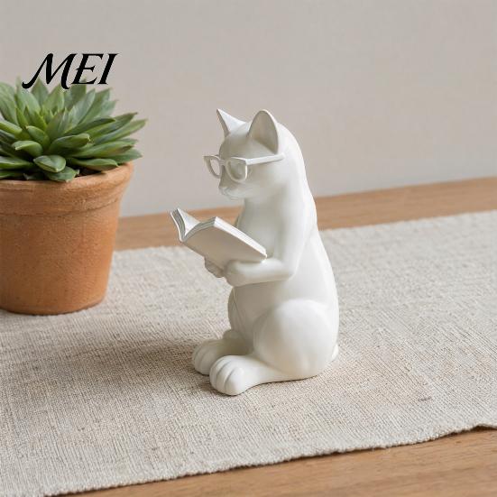 Милая Фигурка Кота 3D Печатная Читающая Фигурка, Декоративное Украшение с Утяжеленным Противоскользящим Основанием, Скульптура Интеллектуальная Статуэтка Очки для