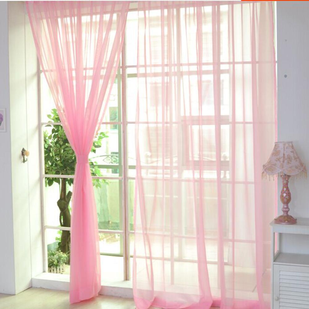 Voile Sheer Window Curtain Panels Solid Rod Pocket Transparent Mesh Modern Bedroom Living Room Door Decoration