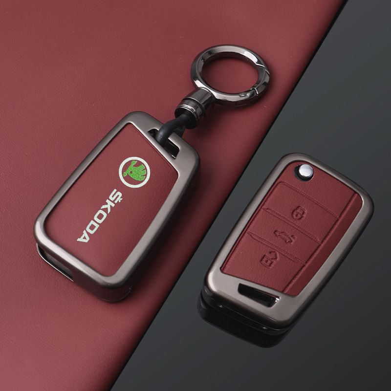For Skoda Octavia Kodiaq Karoq Zinc Alloy Leather Car Remote Key Case Fob Cover Holder Shell Protector Keychain Accessories New JT3