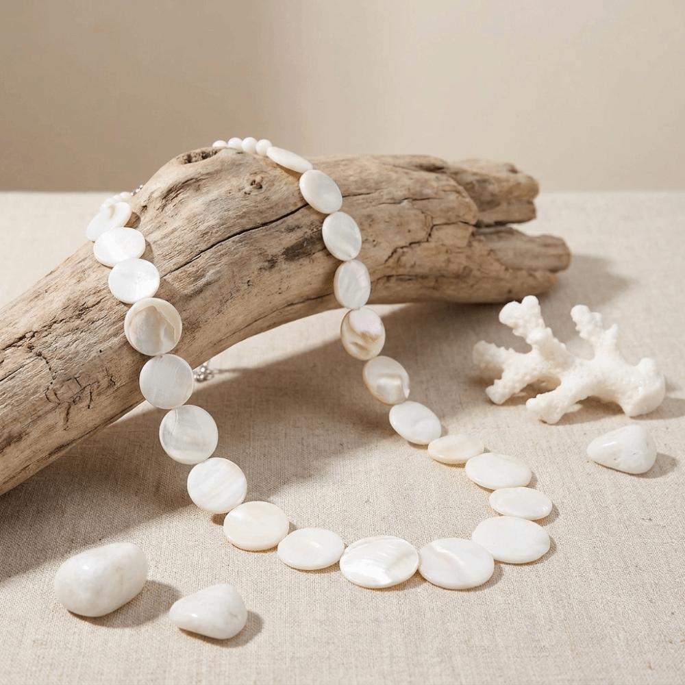 Large Disc Bohemian Necklace Lightweight White Choker Shell Pendant Necklace  Minimalist Style