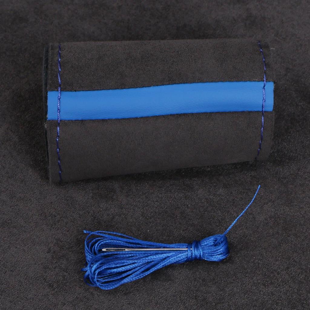 Универсальная замшевая оплетка на руль автомобиля 37-38 см, сделай сам, ручная строчка, черная мягкая кожаная плетеная оплетка для руля автомобиля