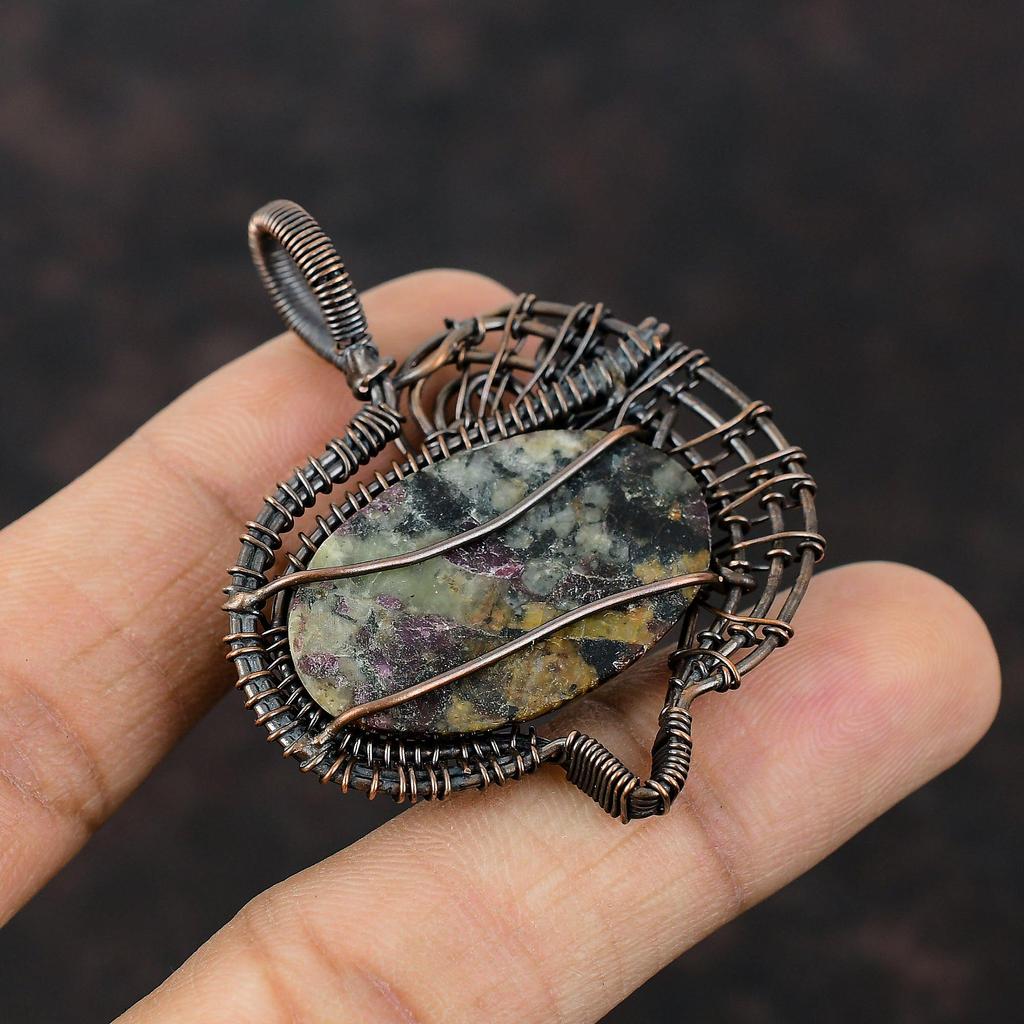 Подвеска из эвдиалитовой меди, подвеска в виде проволоки, ручная работа, уникальный дизайн медных украшений, подвеска из драгоценных камней, подвеска в виде проволоки, подарок для нее