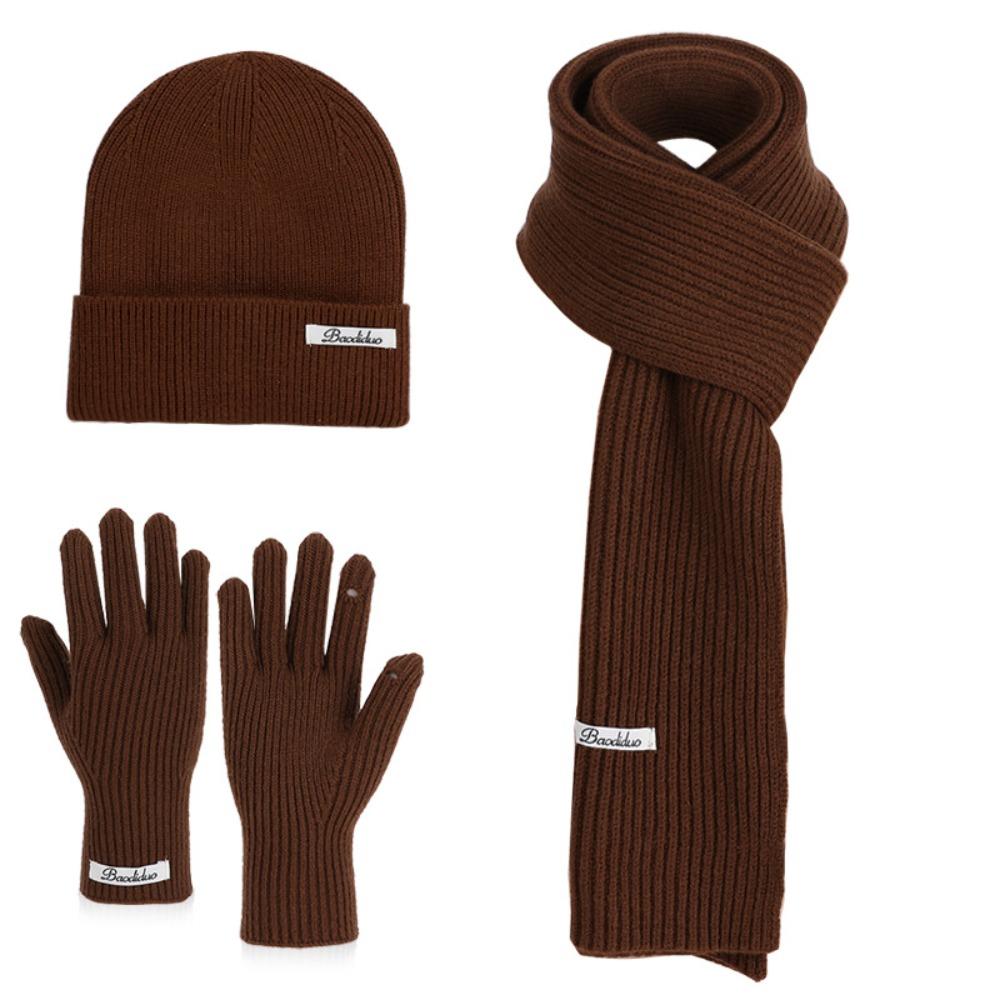 Solid Color Hat Scarf Gloves Set Warm Winter Beanie Hat Neck Protector Thermal Knit Cap  Skiing