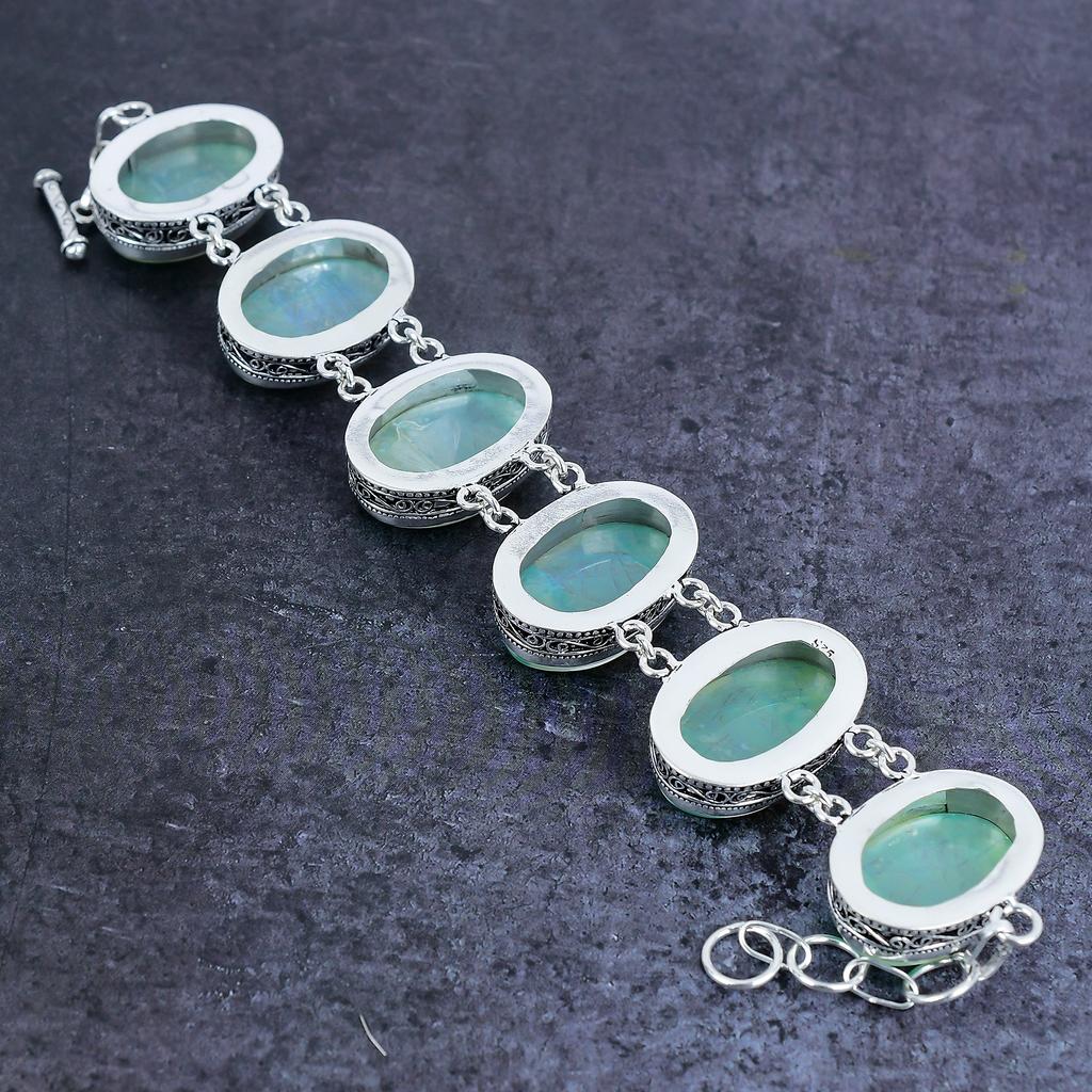 Браслет ручной работы из серебра 925 пробы с зеленым опалом и драгоценным камнем 7-8 дюймов U9g37