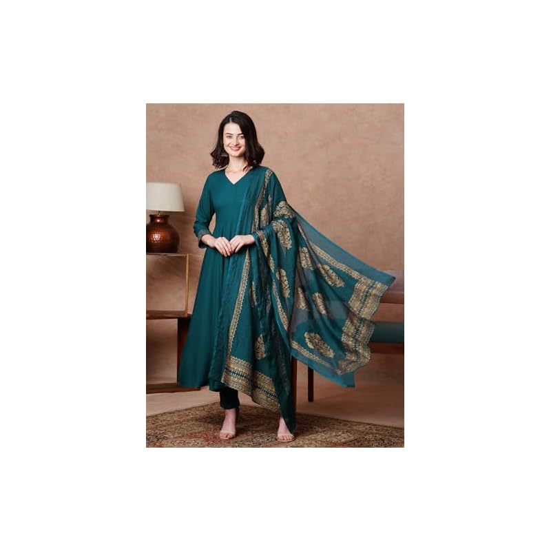 ANNI DESIGNER Женская однотонная курточка-анаркали из смесовой вискозы с брюками и дупаттой (MagicKEROSINNDM Темно-синий XLarge)
