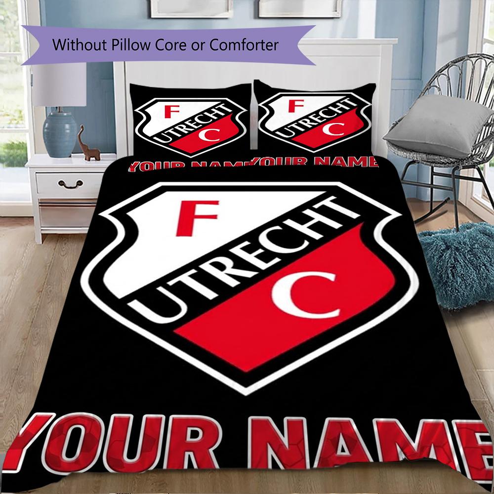 Custom Name FC Utrecht Pattern Bedding uilt Set uilt Cover Pillowcase Home Decoration Birthday Gift (1*duvet cover+2*pillowcase without core)