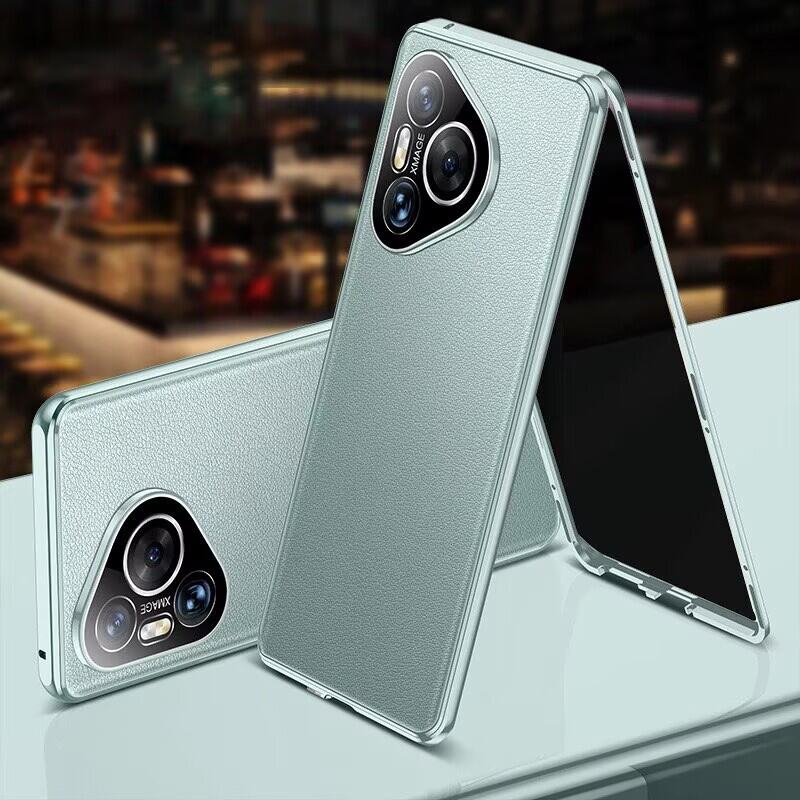 Чехол для Huawei P80 P30 P40 P70 Nova 14 13 Ultra Honor 200 100 90 80 70 Magic 8 Pro, Алюминиевый бампер с закаленным стеклом и кожаной задней панелью, Бамперы для телефона