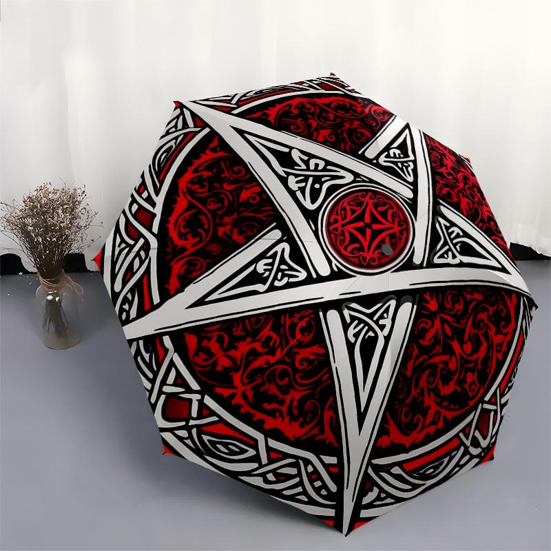 Red and White Pentagram - Mystic Symbol Decal for Cars, Laptops, or Umbrella, Portable 3-Fold Umbrella for Men & Women,Christmas Gift ES141