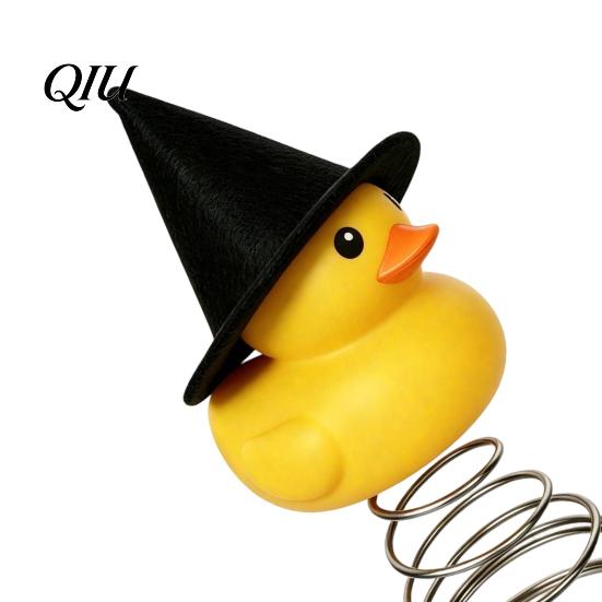Yellow Duck Christmas Ornament Halloween Tree Topper, Small Witch Topper with Vivid Metal Spring Base for Gothic Home Decor, Holiday Party Supplies