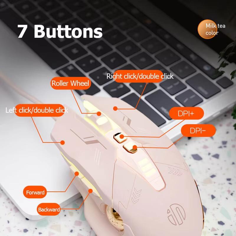 Продажи с завода Inphic W8 Проводная игровая мышь 4000DPI 7 кнопок макроопределение RGB дышащая лампа бесшумная компьютерная розовая мышь