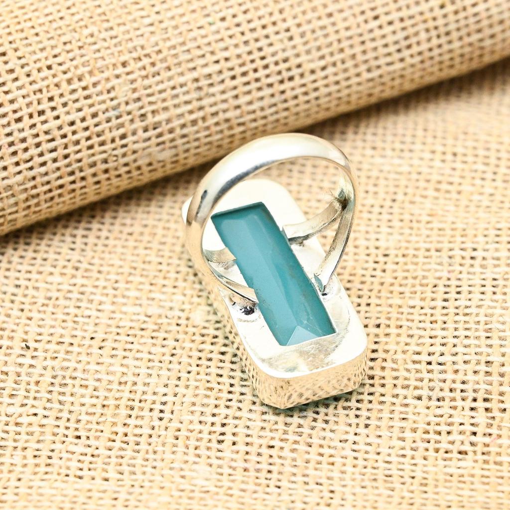 Ювелирные изделия ручной работы из стерлингового серебра 925 пробы с синим халцедоном, удивительное кольцо для нее
