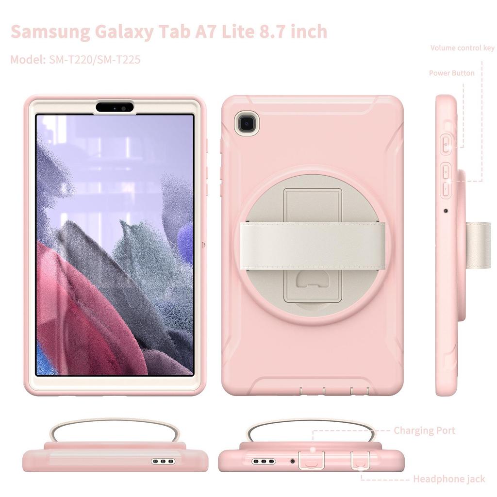 Защитный чехол для Samsung Tab A7 Lite 8,7 дюйма с вращающейся на 360° подставкой и эластичным ремешком на руку