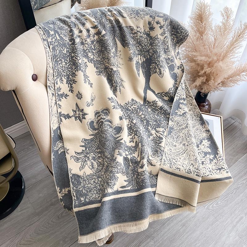 Fashion Printing Contrasting Colors Double-Sided Imitation Cashmere Scarf Winter High-End Warm Shawl Women