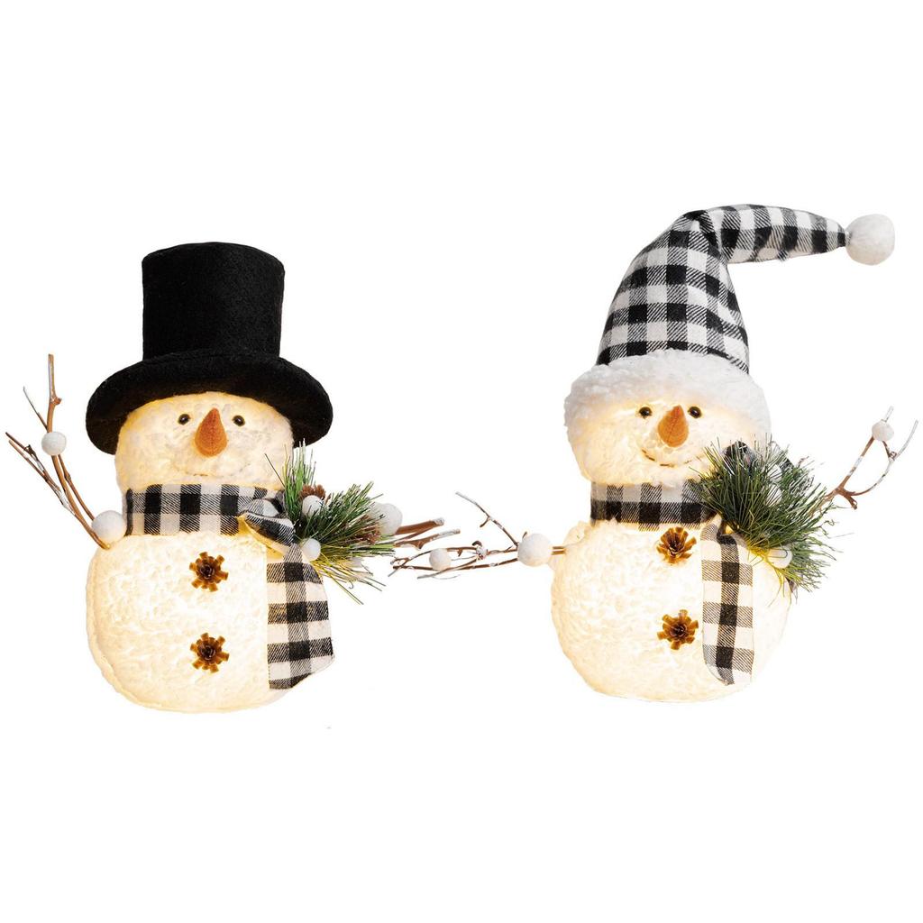 Christmas Luminous Snowman Ornament with Black & White Plaid Scarf Hat