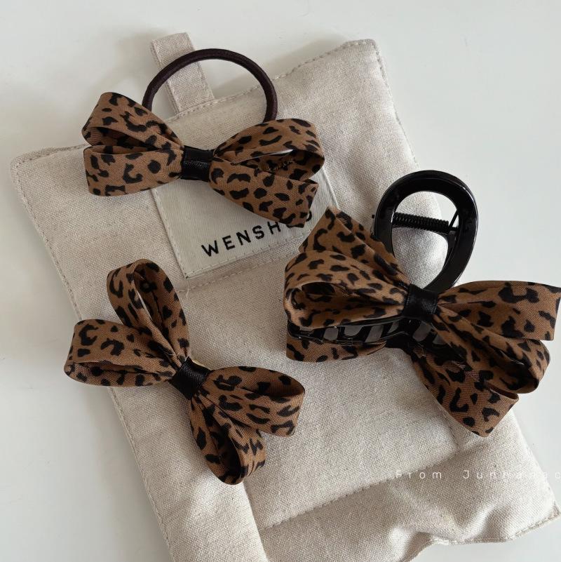 Fashionable Leopard Print Hair Clips Ribbon Bowknot Hairband Hair Claw Woman's Hair Accessories