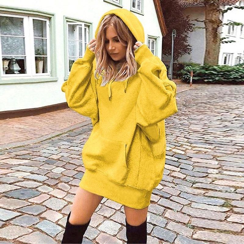 Fashion Trend Ladies Solid Color Loose Long Sleeve Thickened Hoodie Woman