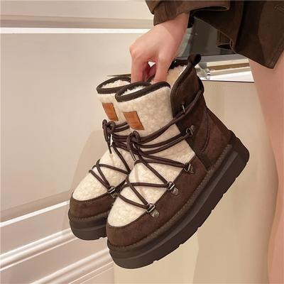 Платформенные флисовые зимние ботинки женские новые зимние слипоны с мехом все в одном на шнуровке теплые ботильоны