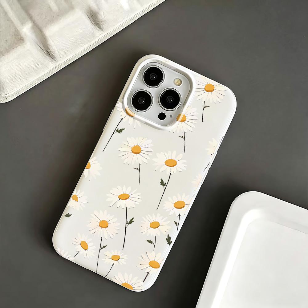 Чехол для телефона для iPhone 11 Pro Max 15 Plus 16 17 Air 14 13 12 Амортизирующий Тонкий Красивый чехол с маленькими ромашками