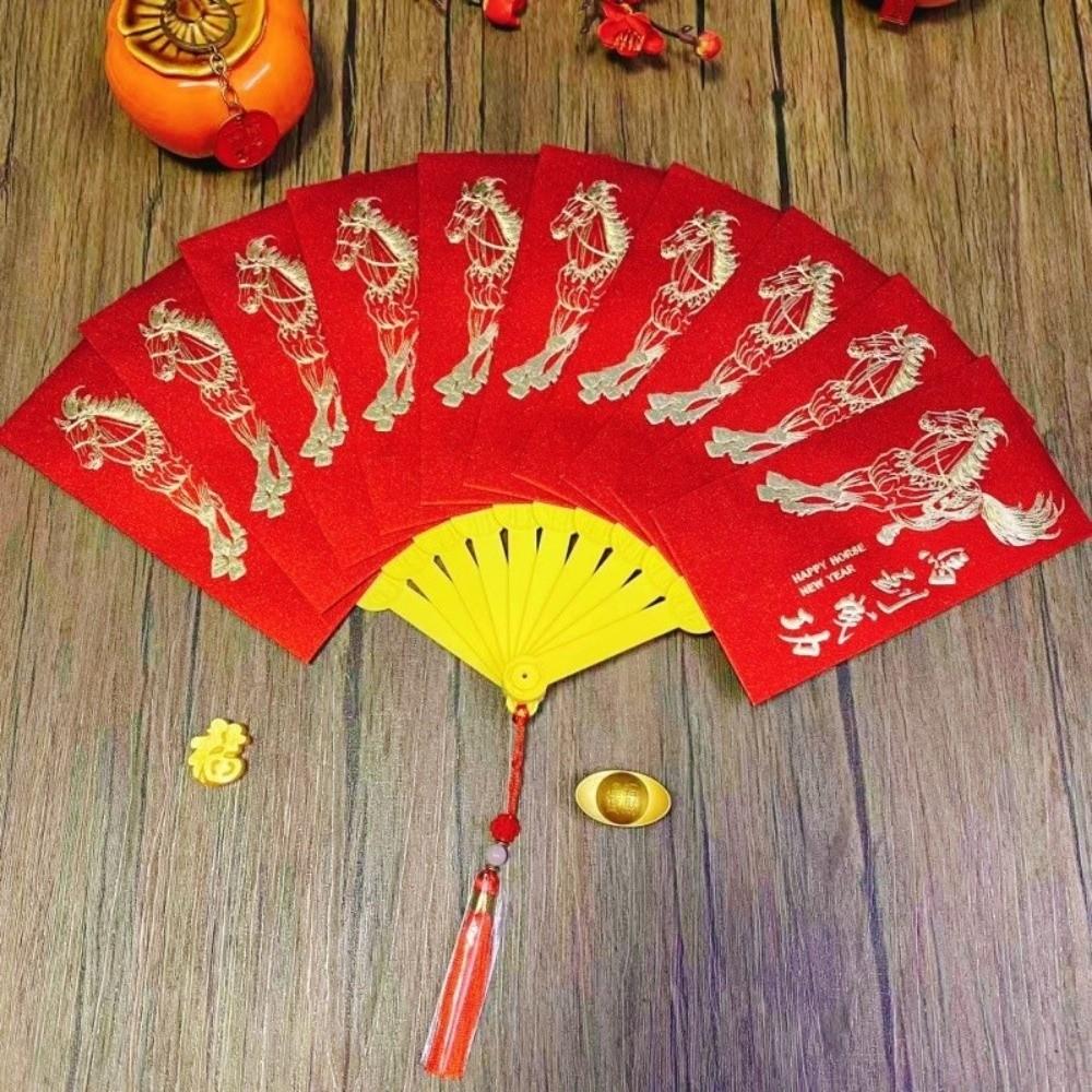Traditional Fan Design Red Envelope 10 Cards God of Wealth Red Pocket  Birthday