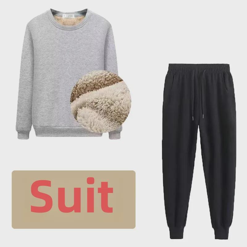 Men's Plush Fleece Casual Sports Suit: Warm Round Neck Sweatshirt & Trousers Set for Autumn/Winter