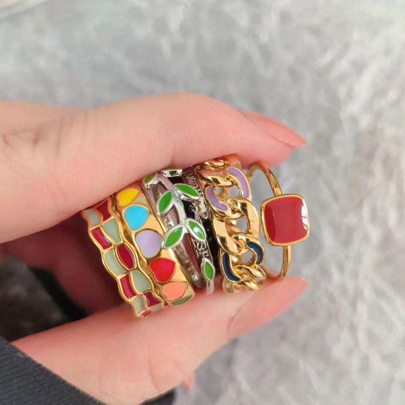 Высококачественное красочное кольцо с открытым сердечком в виде капли масла, простой и щедрый вкус, женская ниша, высокая роскошь, эмаль, модные тенденции, кольцо, ювелирные изделия
