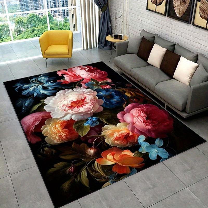 Floral Paradise Rug: Luxurious Blooms for Elegant Living Rooms - Enhance Your Space with Nature's Beauty Skid resistant carpet