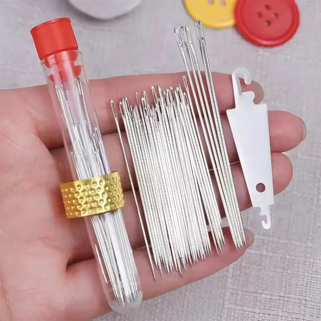 Sewing Needles Set Large Eye Needles with Thread Multi Size Clothing Sewing Embroidery Cross Needle Kits Home DIY Manual Tools