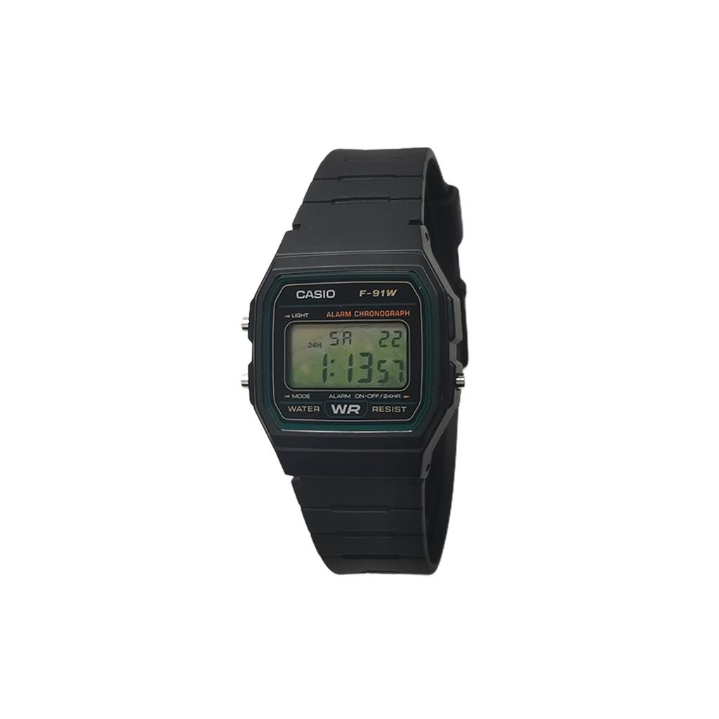 Casio Унисекс кварцевые часы с ремешком из смолы, черный циферблат, F-91W-3(Watch5--Изумрудный Фло)