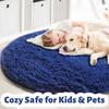 Blue Round Rug for Kids Room, Bedroom, Living Room, Washable Fluffy Shaggy Area Rug, Aesthetic Decor, 120cm