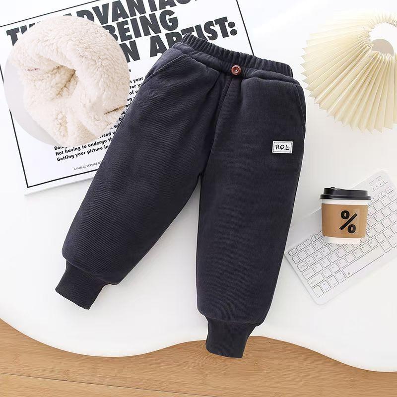 Мальчиковые толстые утепленные брюки зимние детские плюс бархатные теплые брюки детские из овечьей шерсти хлопковые длинные брюки повседневные спортивные брюки