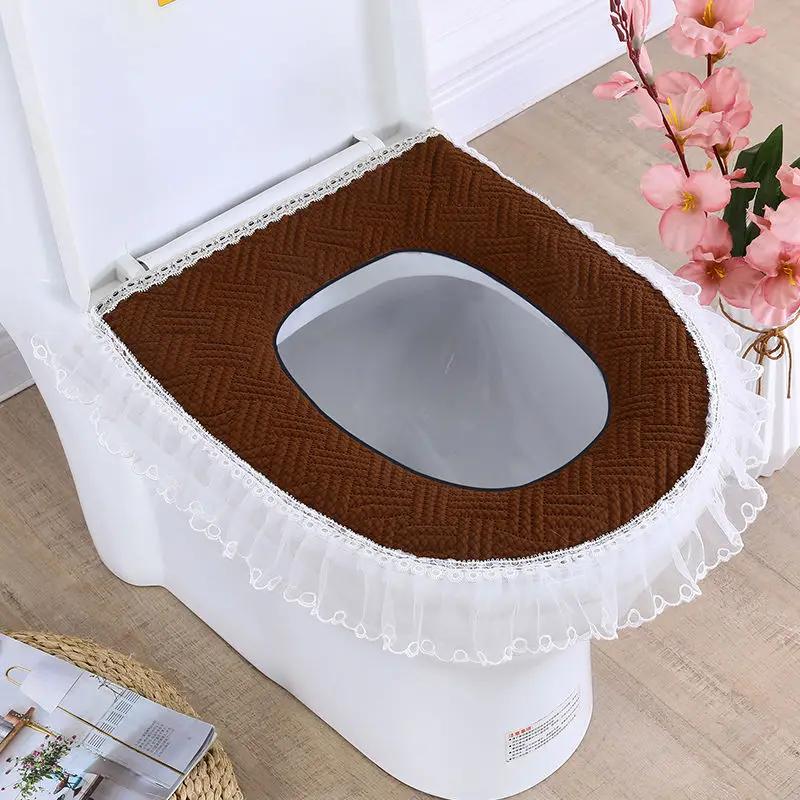 Сезонный универсальный коврик для сиденья для унитаза, бархатный кружевной чехол для унитаза на молнии в европейском стиле, пылезащитный чехол с принтом для унитаза