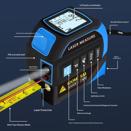 Digital Tape Measure High Accuracy 40/60/80/100M Light Measuring Tool Backlit LCD Display Rechargeable DIY Construction Electric Distance Meter