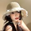 Соломенная шляпа с кружевным цветком, женская летняя, новая, пляжная, для отдыха на море, солнцезащитная шляпа, французская, полая, соломенная шляпа
