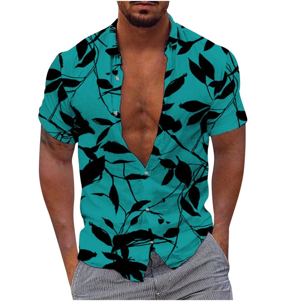 (Qunide) Men's Hawaiian Shirt Fun Short Sleeve Button Up Shirt Tropical Holiday Beach Shirt