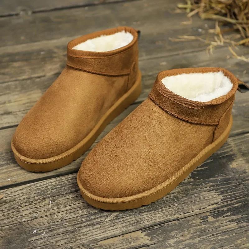Мода 2024 Новые Зимние Ботильоны Удобные На Толстой Подошве Женские Повседневные Слипоны Снежные Сапоги Плюшевый Теплый Замшевый Дизайн Женские Ботинки для Ходьбы
