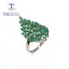 Luxury Natural Emerald Ring 925 Sterling Silver Women Fine Jewelry Engagement Anniversary