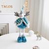 Christmas Doll Ornament Plush Standing Santa Claus Reindeer Snowman Figure with Telescope Leg Blue Gnome Doll Toy for Tree Fireplace Window Table
