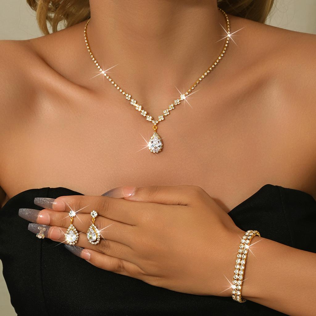Necklace And Bracelet Accessory Set - Zircon Wedding Accessories Set - Bride's Jewelry Set