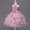 Элегантное розовое кружевное и тюлевое бальное платье для маленьких девочек с бисером и бантом