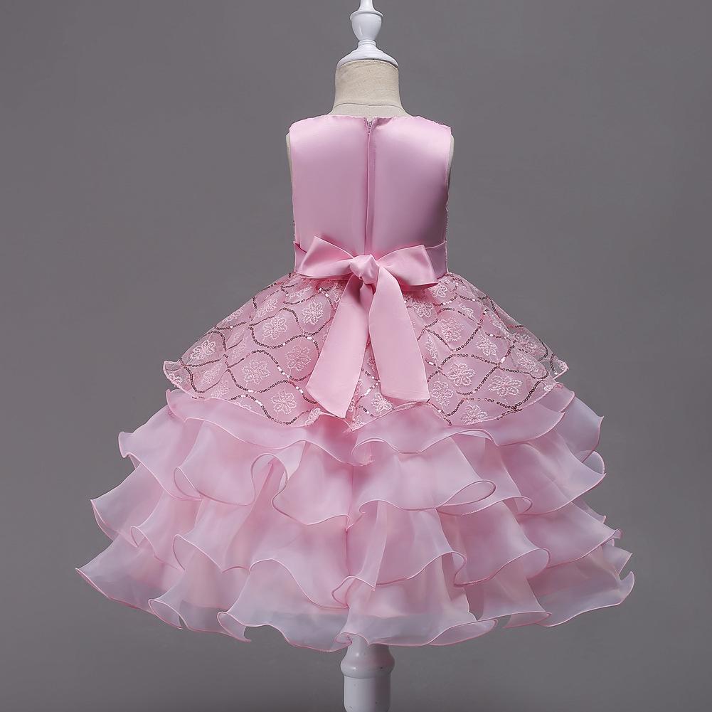 Baby Girls Beading Bow Ball Gown Pageant Wedding Dress Girl Elegant Lace Long Party Princess Bridesmaid Dresses Clothes Kids Flower Embroidery Costume