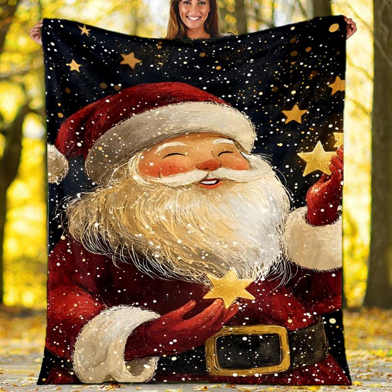 Christmas Santa Claus Theme Printed Blanket - Perfect for Couch, Bed, Travel & Outdoor Use | Machine Washable, Cozy & Durable.