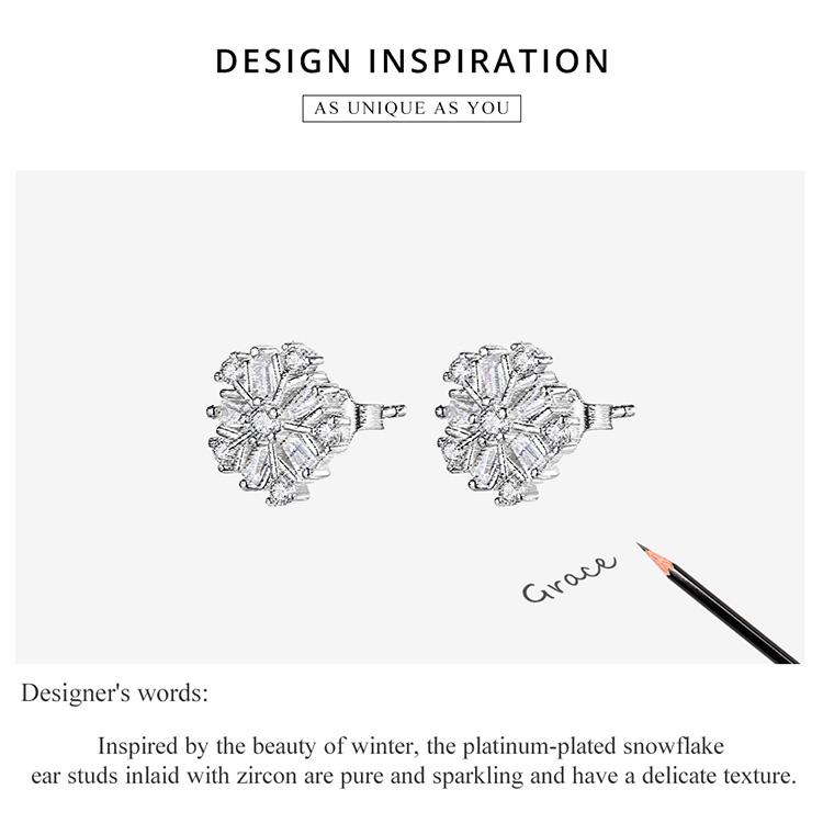 Bamoer Элегантные серьги-гвоздики из стерлингового серебра 925 пробы в форме ромба с блестящим цирконием и снежинками для женщин, ювелирные украшения