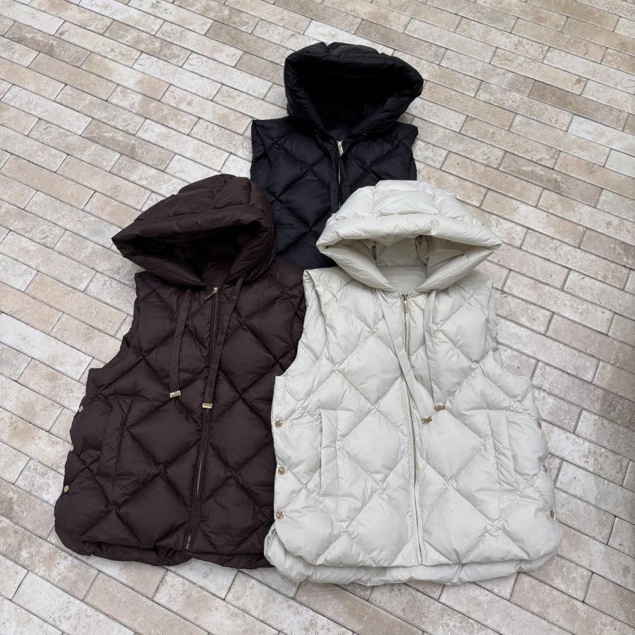 European Station White Duck Down Short Hooded Drawstring Vest Autumn and Winter Vest Down Jacket Side Buckle Jacket Winter Clothing