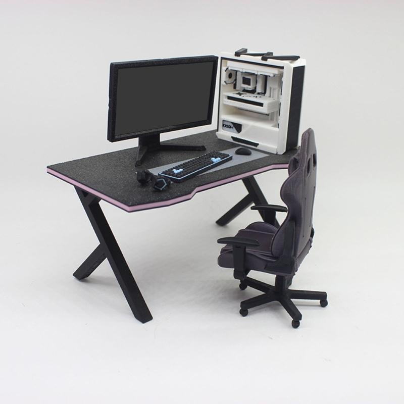 Compact Black Office Scene Model With Precise Proportions Ideal For Photography And DIY Projects