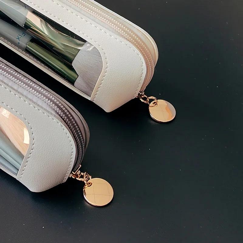 Женская портативная кожаная косметичка Водонепроницаемая дорожная косметичка для карандашей для бровей и кистей Компактный органайзер