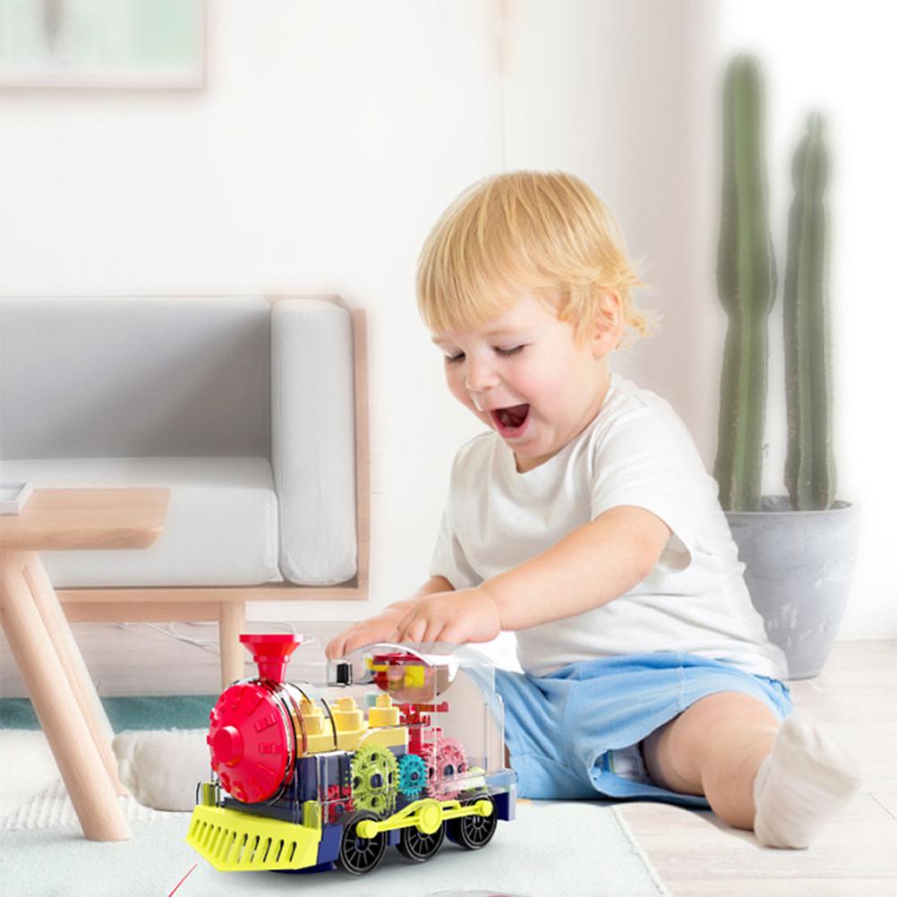 Transparent Electric Gear Train Toys With Music and Rotating Light Electric Gear Locomotive Toy