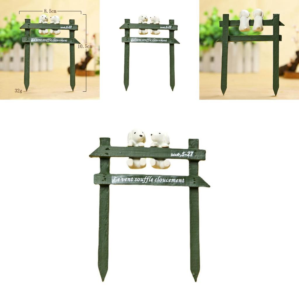 Creative Fence White Dog Scene Mini Model Ornament For Plant Display And Gift Collection