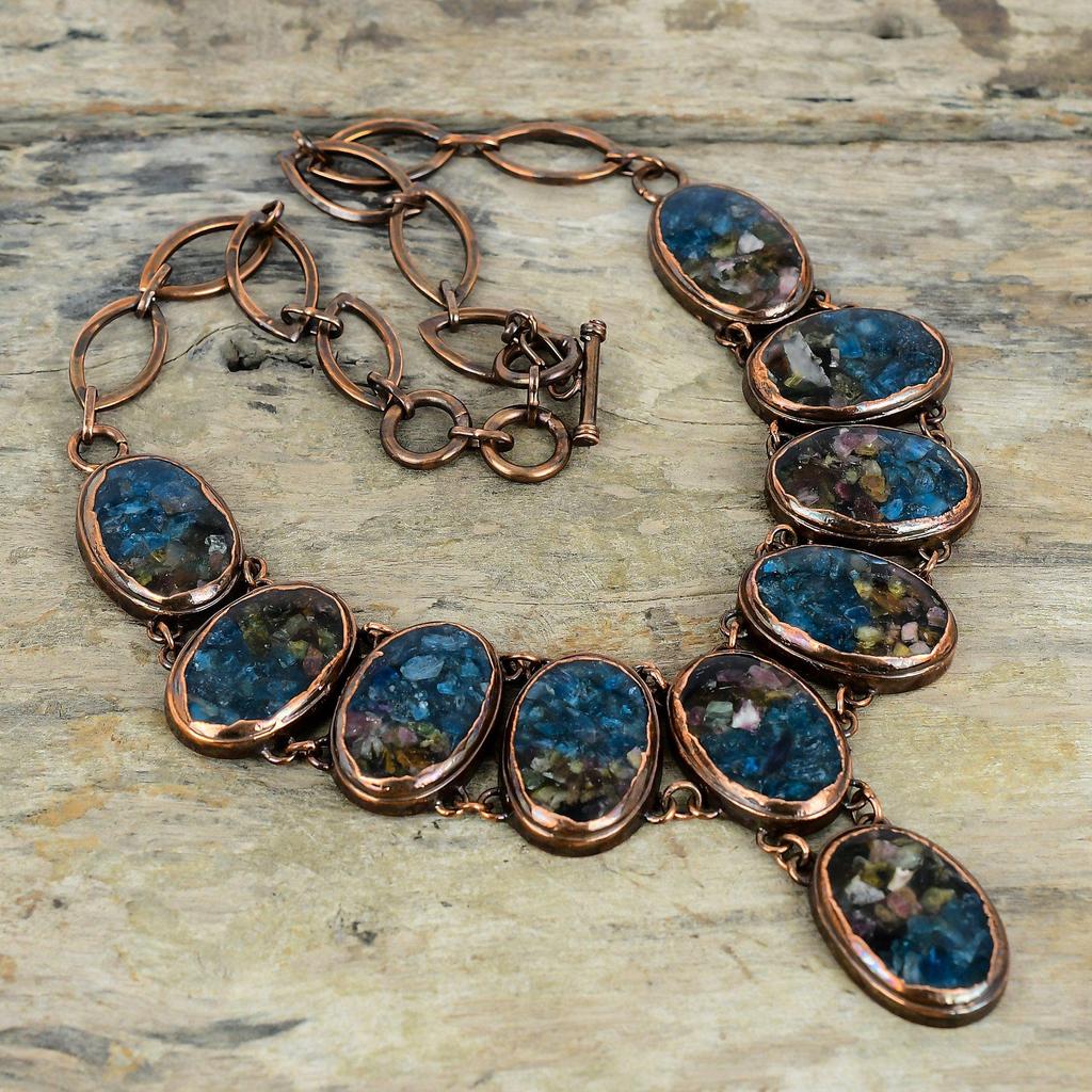 Ожерелье с турмалином-арбузом, ожерелье из электроформованной меди, ожерелье с регулируемой цепочкой, украшения ручной работы с оригинальными драгоценными камнями, подарки на годовщину