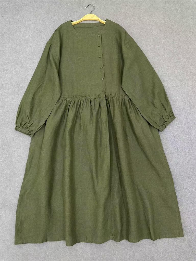 Johnature Весенне-осеннее платье с круглым вырезом и оборками для женщин, свободное повседневное винтажное платье для женщин