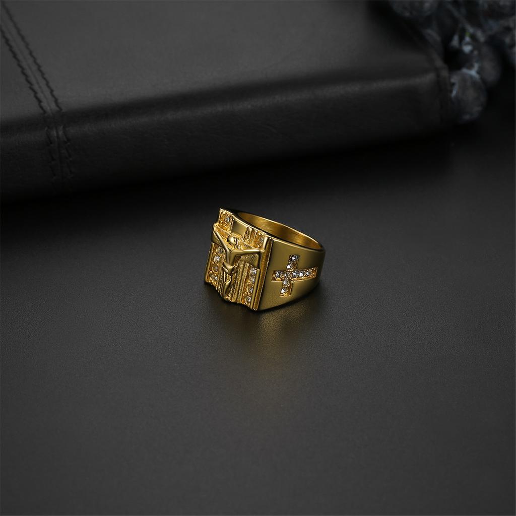 Крест Иисуса Католическое кольцо Сан Бенито Кольца из нержавеющей стали Мужские религиозные украшения Мужской подарок Украшения для вечеринок Прямая поставка